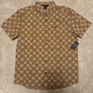 RVCA Kimura Collar Short Sleeve Button Up Shirt Ying & Yang Brown Size: Medium